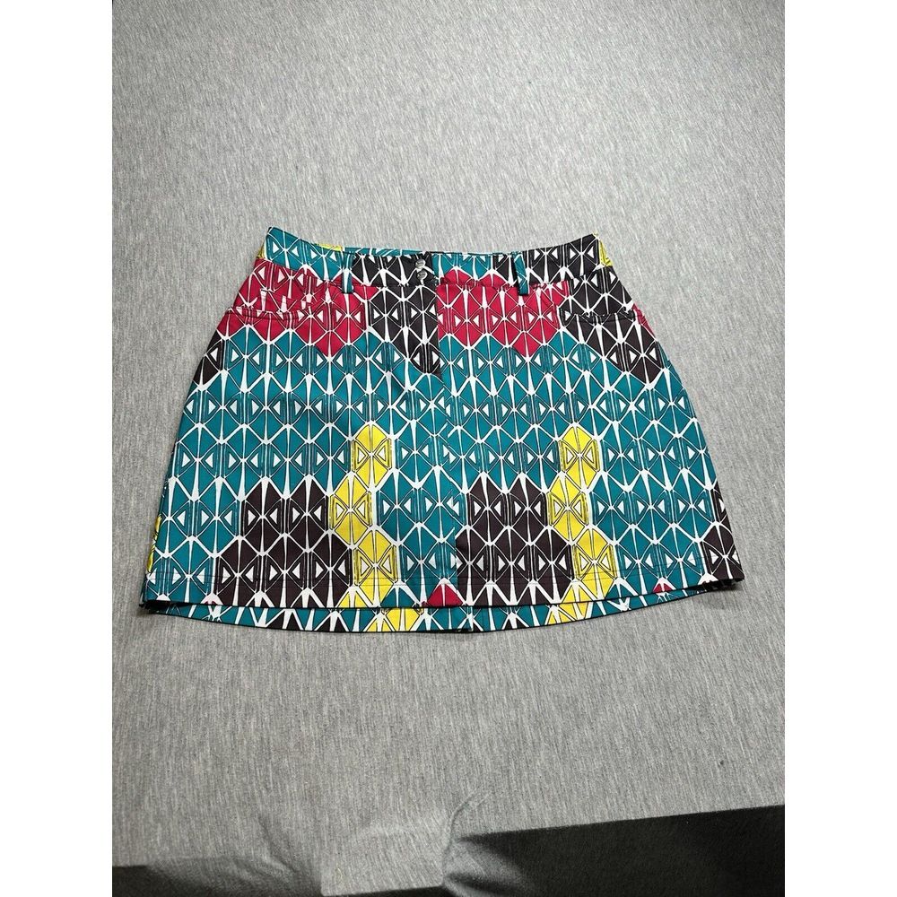 Slazenger Golf Skort Size 2 Geometric Teal Blue Yellow Pink Built In Short Skirt